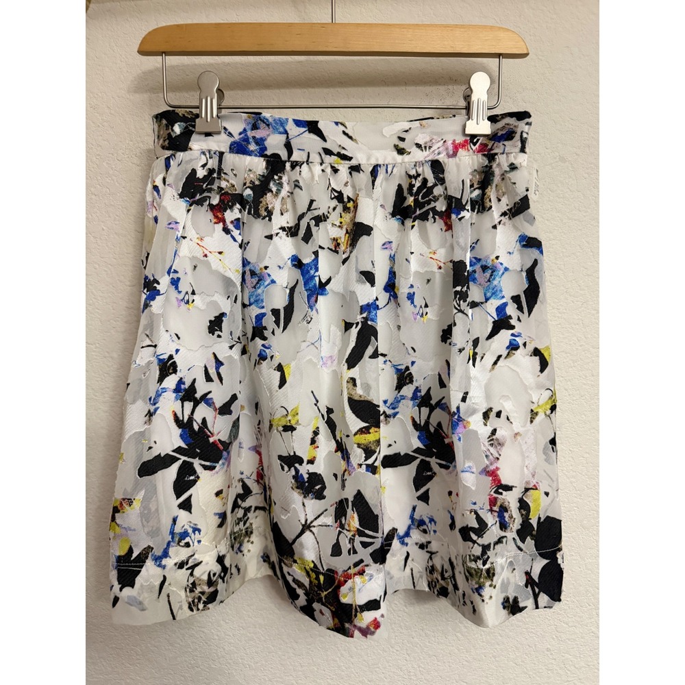 Elizabeth and James Abstract Floral Burnout Mini Skirt White Blue Yellow Size 4